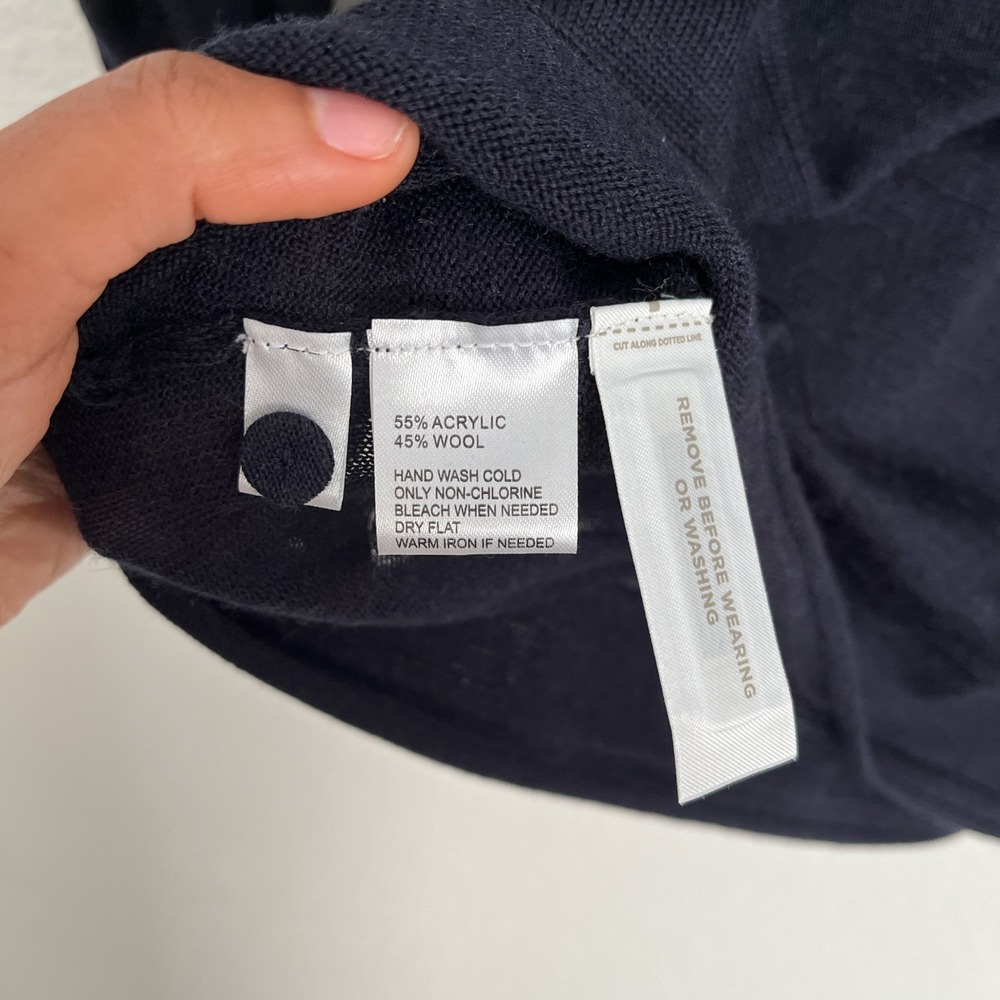 LOFT Navy Sheer Lightweight Sweater | Roll Tab Sleeve Minimalist Chic Casual Top - Picture 5 of 5